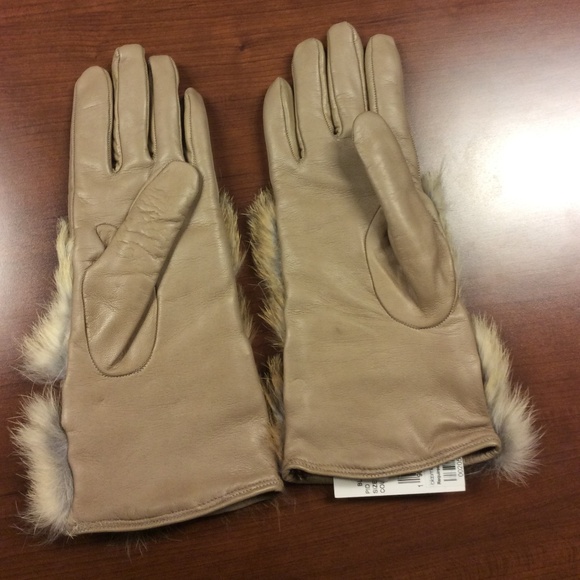 Leather Cashmere Lined Rabbit Fur  Gloves - Picture 3 of 7